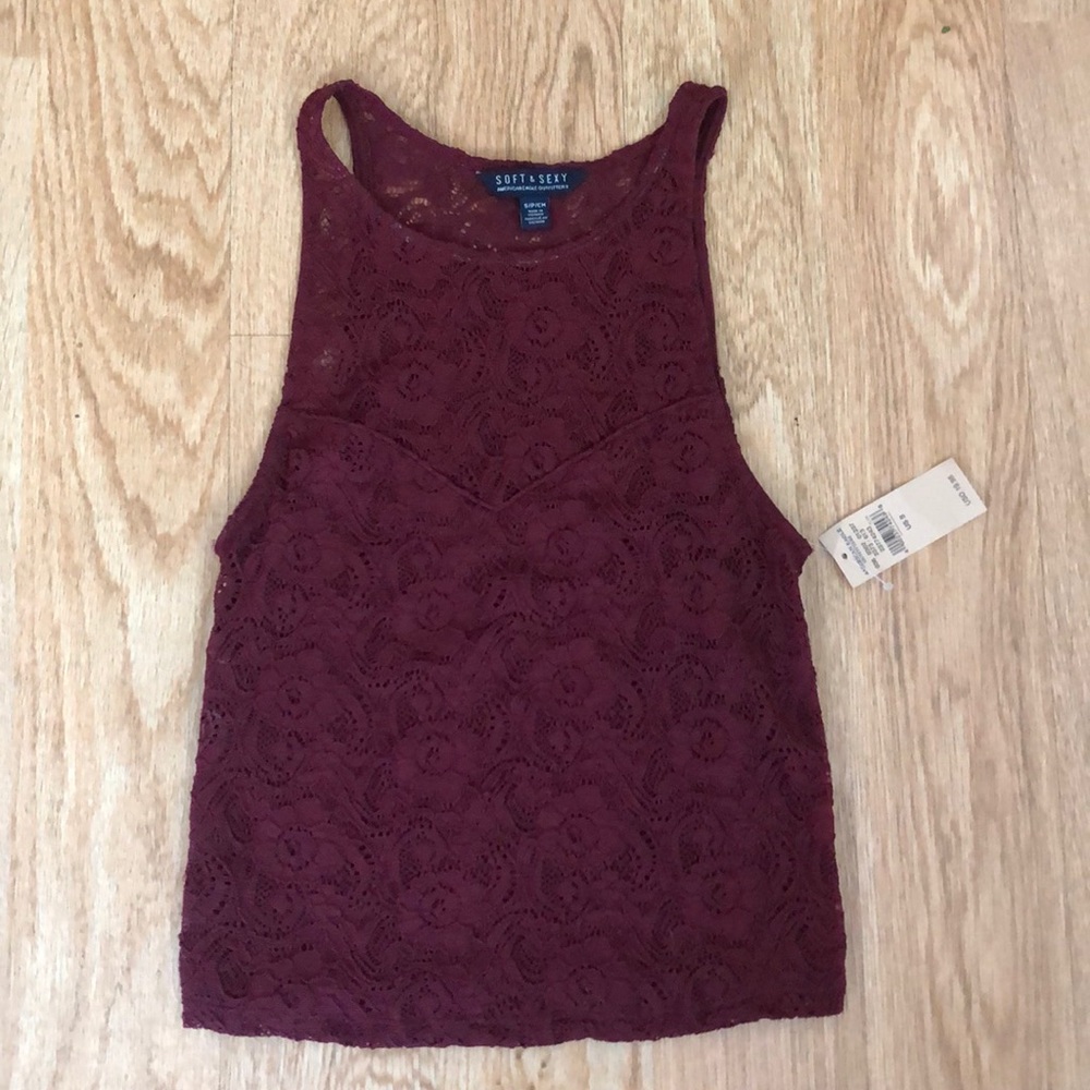 Burgundy lace crop top